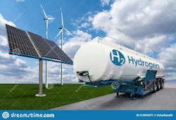 Tank Trailer Hydrogen Background Wind Turbines Solar Panels Getting Green Renewable Energy Sources 213949471