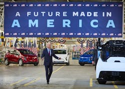President Biden visits GM's Factory Zero in Michigan last year. Image credit General Motors Co. President Biden visits GM's Factory Zero in Michigan last year. Image credit General Motors Co.