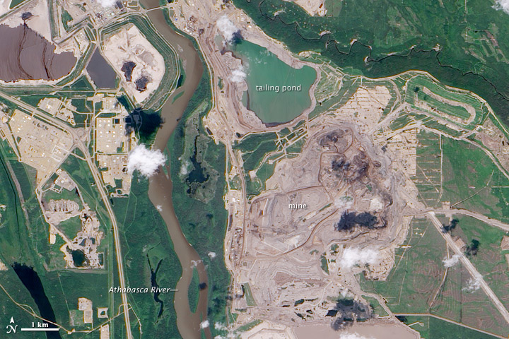 Althabasca Oil Sands in Canada. Image credit NASA Earth Observatory and Wikipedia