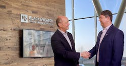 Retiring Black & Veatch CEO and Chairman Steve Edwards, left, with incoming CEO and Chairman Mario Azar. Photo courtesy BV Retiring Black & Veatch CEO and Chairman Steve Edwards, left, with incoming CEO and Chairman Mario Azar. Photo courtesy BV