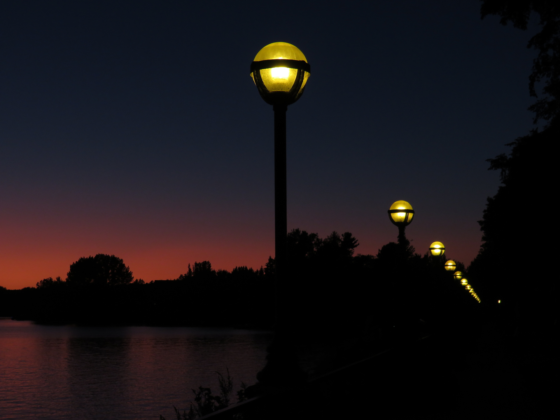 Twilight view across the lake at Lac-M&eacute;gantic, Qu&eacute;bec.