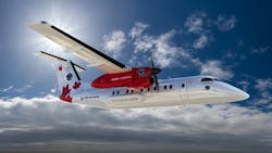The Pratt & Whitney Canada Regional Hybrid-Electric Demonstrator is based on a De Havilland Canada Dash 8 experimental aircraft. Image credit PWC The Pratt & Whitney Canada Regional Hybrid-Electric Demonstrator is based on a De Havilland Canada Dash 8 experimental aircraft. Image credit PWC