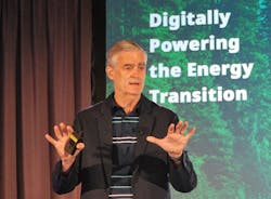 Mike Train, Emerson Chief Sustainability Officer, speaking during the company's Exchange event in Texas. Mike Train, Emerson Chief Sustainability Officer, speaking during the company's Exchange event in Texas.