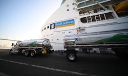 Navigator of the Seas and renewable diesel truck. Image courtesy of Royal Carribean Navigator of the Seas and renewable diesel truck. Image courtesy of Royal Carribean