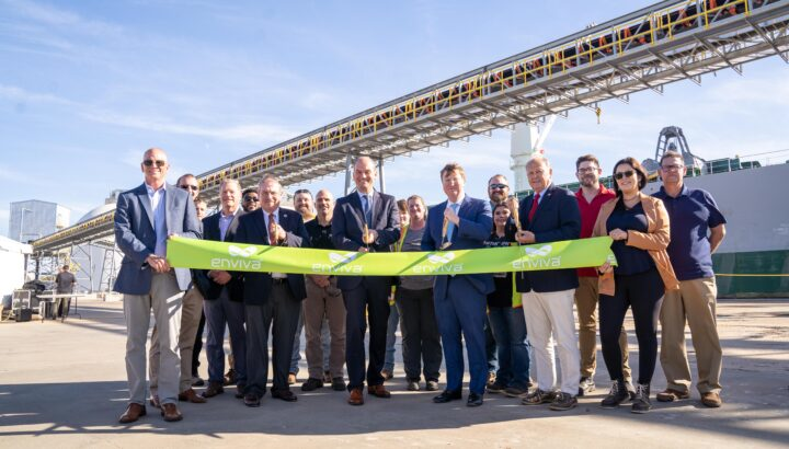 Governor Tate Reeves joins President & CEO, Thomas Meth, and other community officials for a ceremonial ribbon cutting at Enviva&rsquo;s newly opened terminal at the Port of Pascagoula