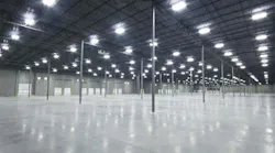 Empty warehouse, unrelated to Cintas, with LED lighting. Image credit Brda Electric, St. Louis, Mo.