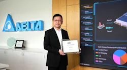 Kelvin Huang, president of Delta Electronics Americas, shows the company's LEED Zero Energy certification for the energy work done at the Americas HQ in California. Image credit Delta