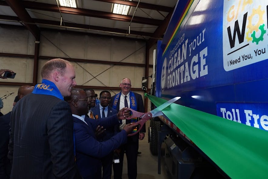 Deputy Minister for Transport of Ghana, Honorable Alhassan Tampuli, supported by executives of ZeroNox and Jospong cutting the ribbon to unveil the Alpha prototype. Image credit Businesswire