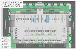 Parking diagram for the Register Square Napa 32-unit multifamily building. 20 of the 60 total parking spots are allocated for EV charging. Parking diagram for the Register Square Napa 32-unit multifamily building. 20 of the 60 total parking spots are allocated for EV charging.