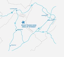 Map showing Rocky Forge Wind's siting. Image courtesy Rocky Forge Wind website and Apex Clean Energy Map showing Rocky Forge Wind's siting. Image courtesy Rocky Forge Wind website and Apex Clean Energy