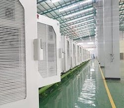 A line of Fluence Cube battery modules at a factory. Image credit Fluence Energy A line of Fluence Cube battery modules at a factory. Image credit Fluence Energy