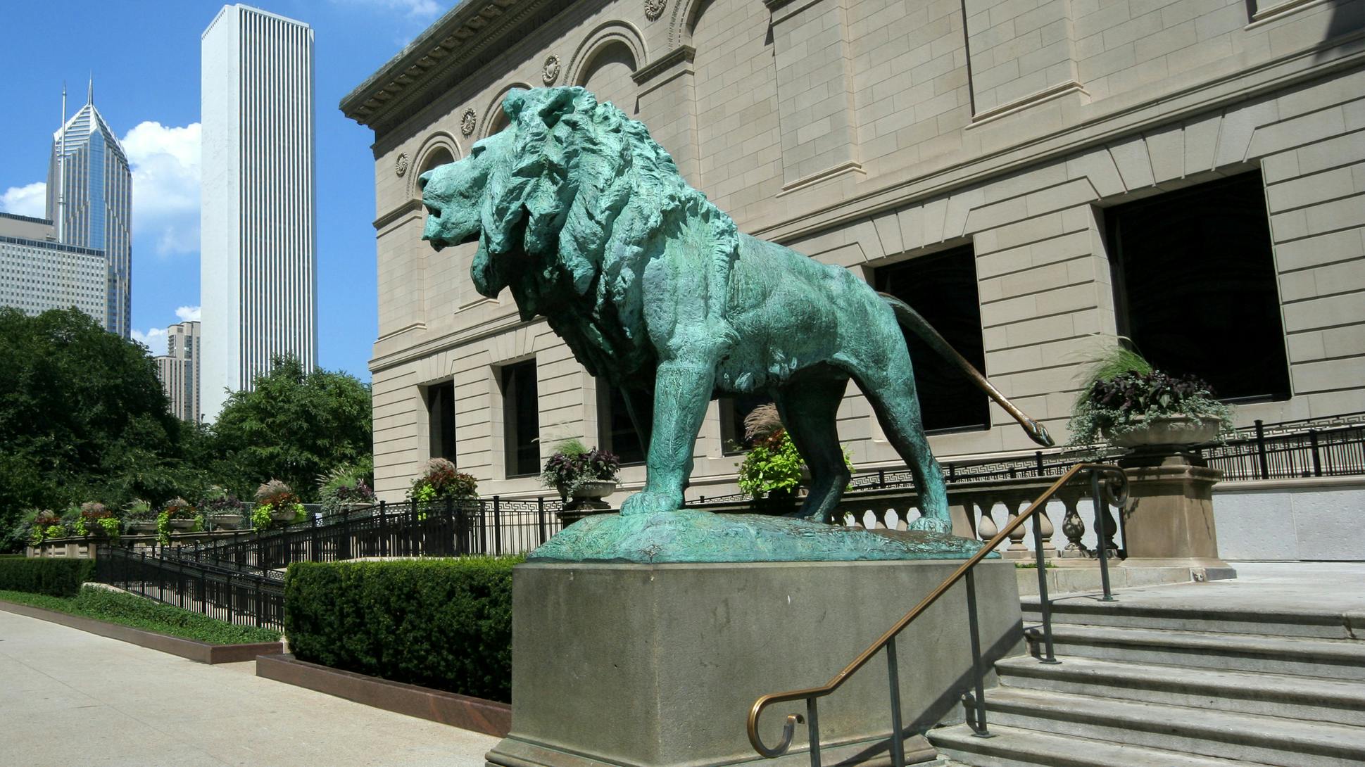 lion statue in front of art institute