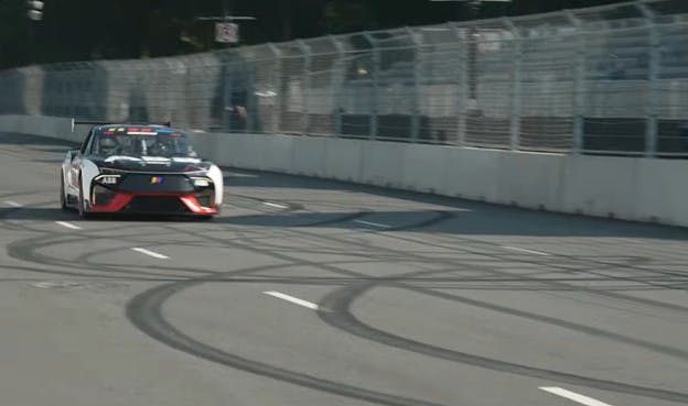 Image of ABB-NASCAR EV Prototype on an earlier track demonstration. Credit ABB via YouTube