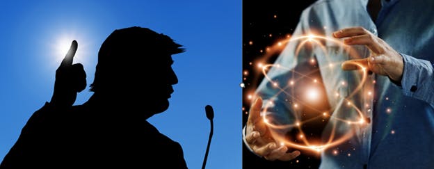 Combined Dreamstime Images of Donald Trump and Nuclar Fusion Illustration. Trump photo credit ID 132344517&copy; Ginettigino/ Fusion photo credit ID 132117009 &copy; Pop Nukoonrat/Dreamstime.com