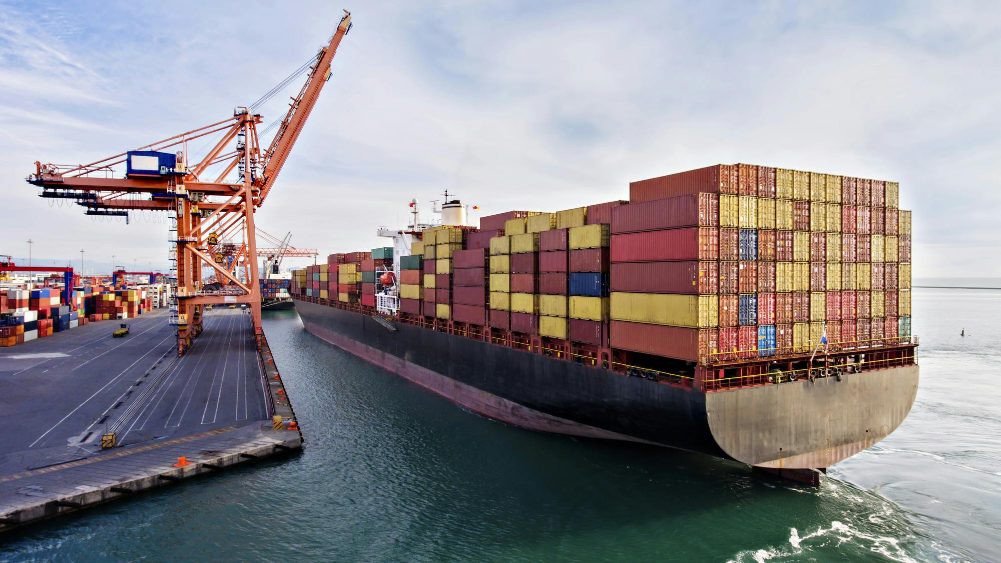 Aerial view of cargo ship in transit