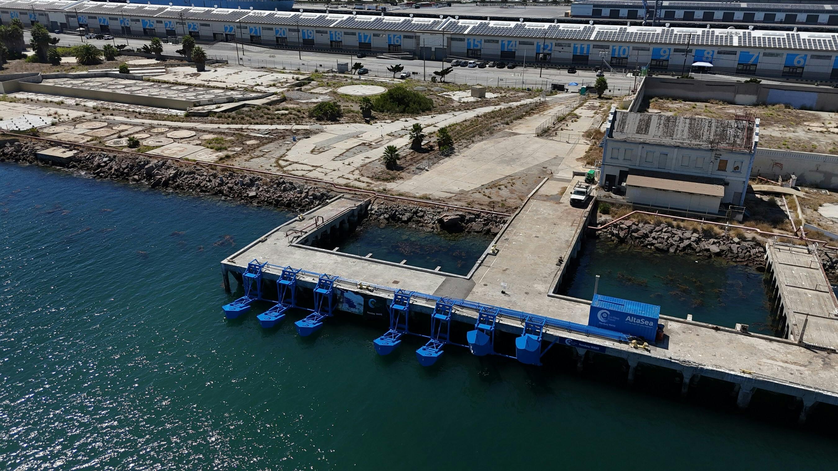 Aerial showing Port of Los Angeles pilot project. Image credit Eco Wave Power Global