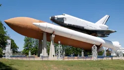 Space Shuttle and tanks on display at NASA's Marshall Space Flight Center in Huntsville, Alabama.