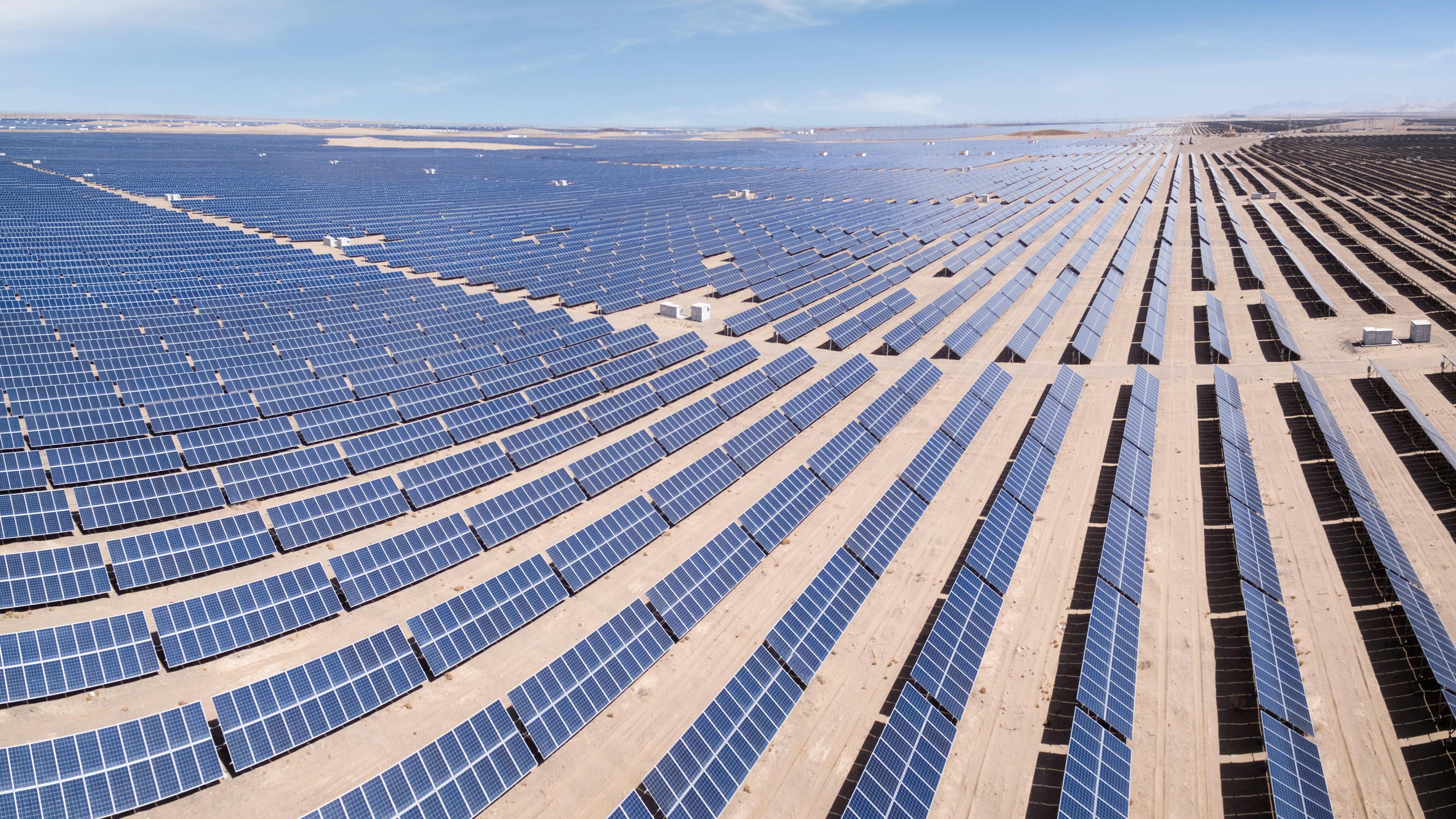 Solar power plants in Qinghai Province, China.