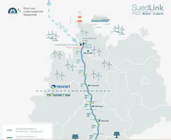 Partial map of SuedLink project with Tennet and TransnetBW. Credit to companies