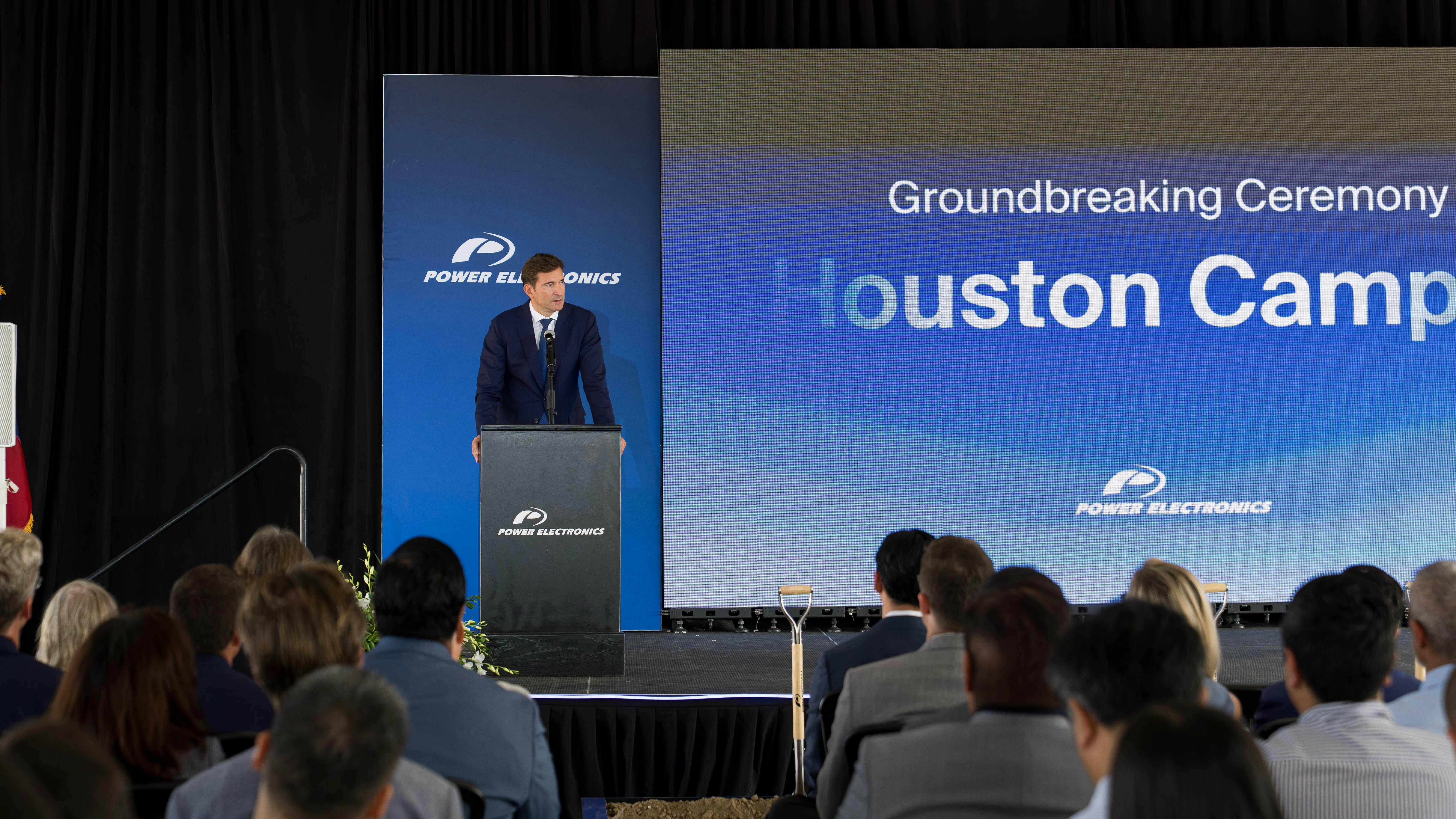 Power Electronics CEO David Salvo speaking during the 40-GW Houston campus groundbreaking ceremony on Sept. 24. | Credit: Power Electronics