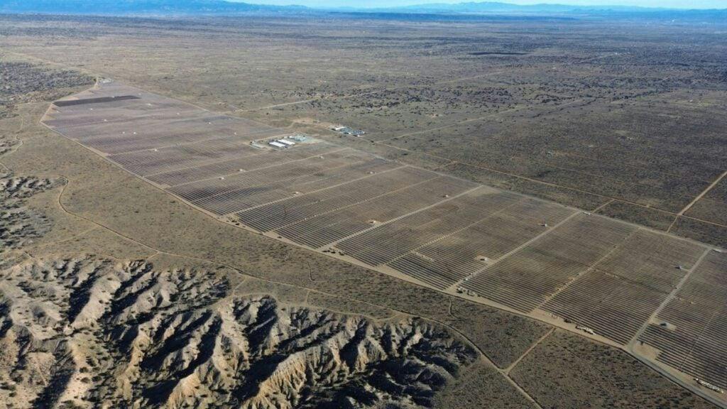Aerial view of Exus' utility-scale solar farm in New Mexico, near Albuquerque. | Credit: Exus Renewables