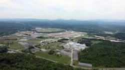 Aerial view of the Centrifuge Complex and surrounding landscape at the Amentum-led UCOR project site in Oak Ridge, Tennessee. | Credit: Amentum