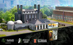Rendering of NANO Nuclear Energy’s KRONOS MMR Energy System on the University of Illinois Urbana-Champaign (UIUC) campus.